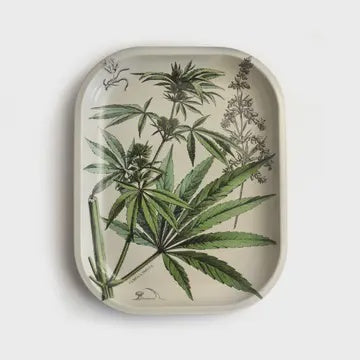 Small Metal Cannabis Decorative Tray / Vintage Botanical