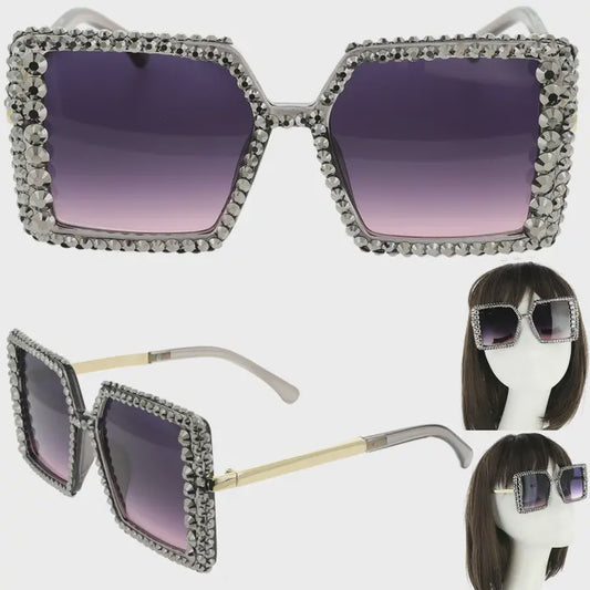 Rhinestone Oversized Square Frame Sunglasses