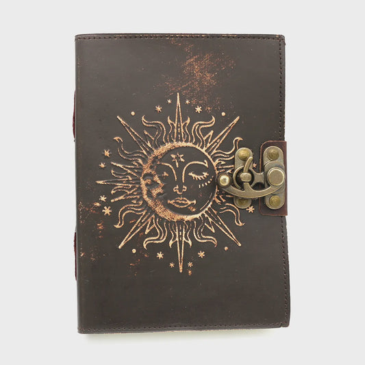 Embossed Sun & Moon Blank Leather Journal (5 X 7 in.)