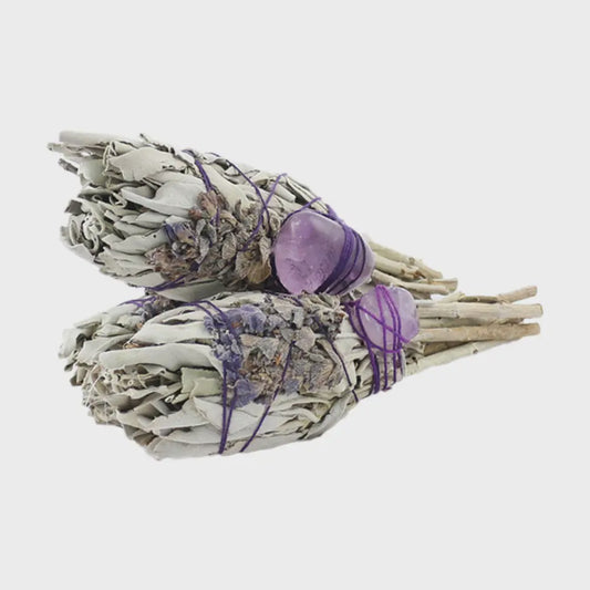 White Sage Torch w/ Lavender & Amethsyt (4")