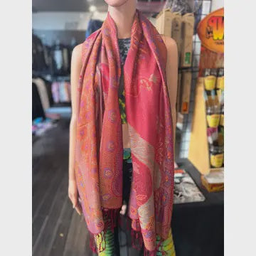 Red & Orange Reversable Peacock Pashmina