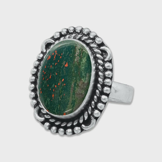 Green Bloodstone Silver Plated Ring