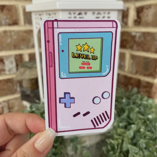 Pink Kawaii Retro Handheld Gamer Girl Sticker - Weather Proof