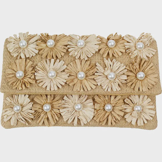 Jute Raffia with Pearls Clutch