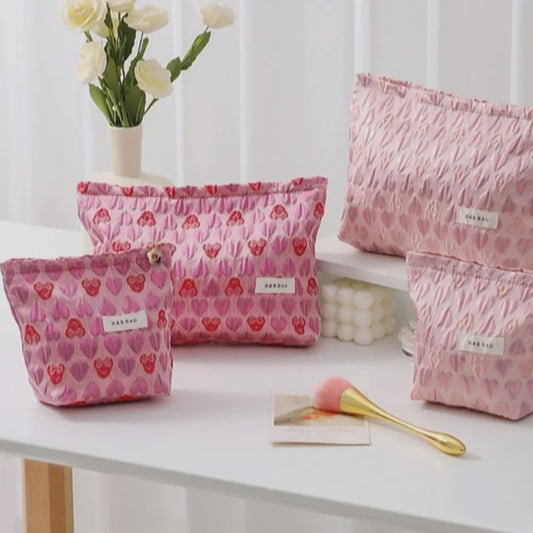 Love Jacquard Color Block Portable Cosmetic Bag