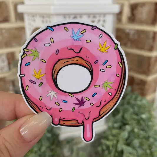 Pink Donut 420 Weed Sticker - Stoner Sticker - Weather Proof