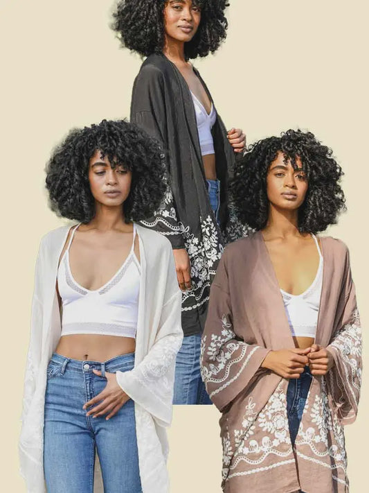 Embroidered Floral Vine Lightweight Kimono