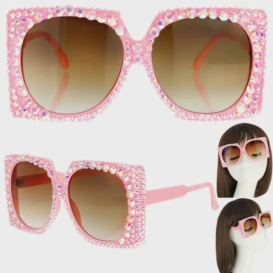 Sparkling Rhinestone Square Frame Sunglasses
