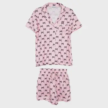 Black & Pink Mini Mother's Day Coquette Bows Loungewear Set | Light Pink