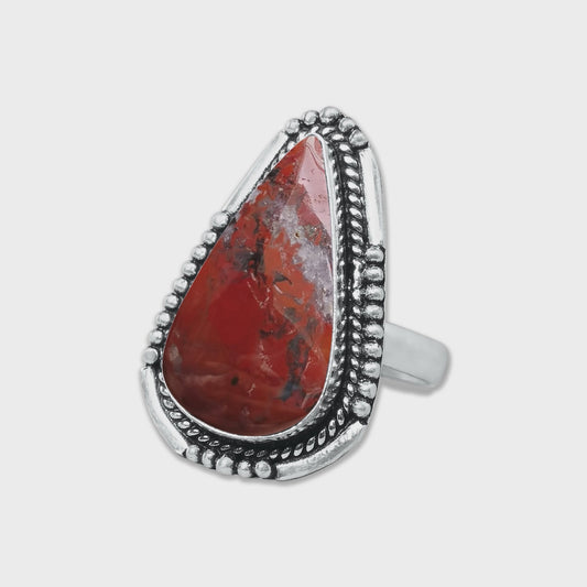 Red Jasper Silver Plated Ring