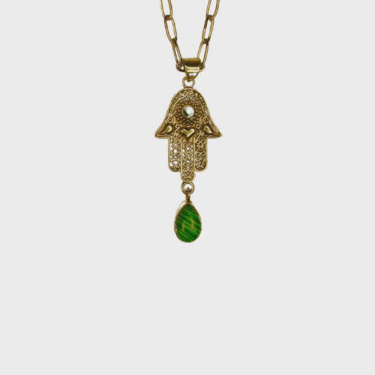Guardian Hamsa Malachite Necklace