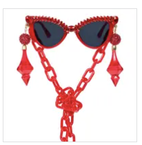 Rhinestone Cat Eye Funglasses with Tassels and Chain