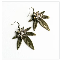 Bronze Pearl Flower Cannabis Weed Earrings