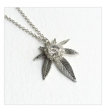 Rhinestone Crystal Cannabis Necklace - Antique Silver