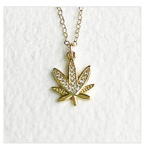 16K Gold Cz Weed Necklace - Minimalist Dainty Cannabis Leaf