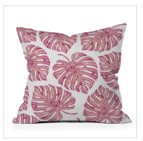 Avenie Tropical Palm Leaves Pink Throw Pillow 16"x16"