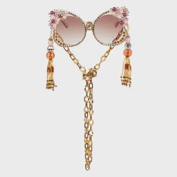 Oversized Butterfly Funglasses with Tassels and Chain