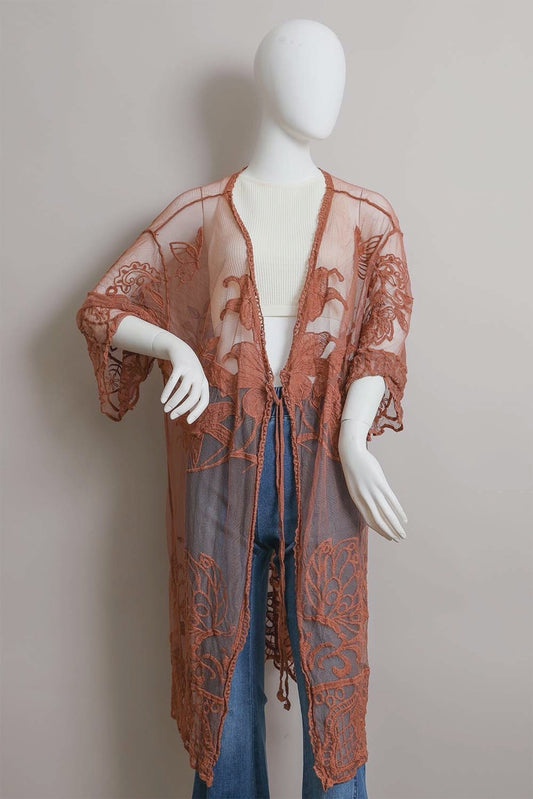 See Through Embroidered Lace Kimono