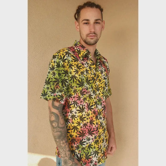 Hippie Canna Leaf Short Sleeve Button Down