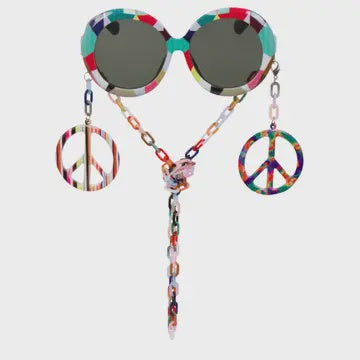 Colorful Round Hippie Funglasses with Tassels and Chain