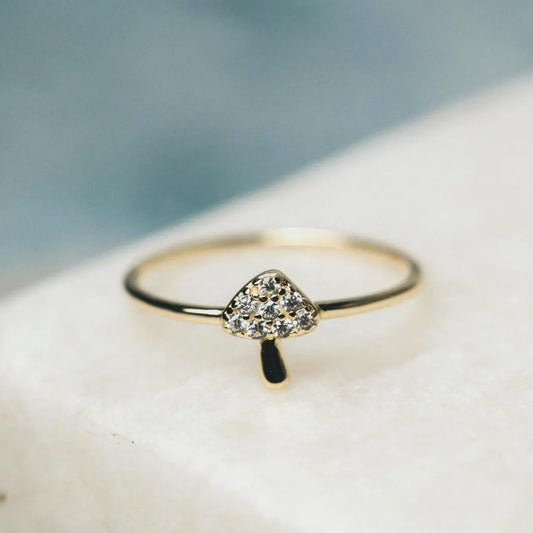 Tiny Sparkle Mushroom Gold Ring