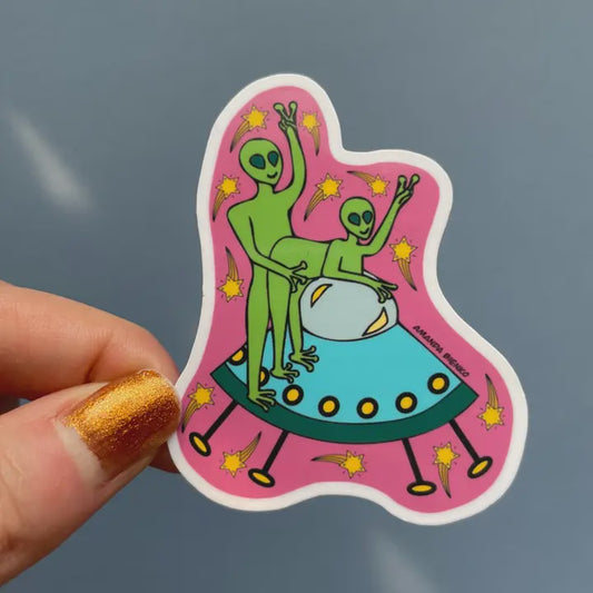 Quirky Naughty Peace Alien Space 90's Lisa Frank Vibe Sticker