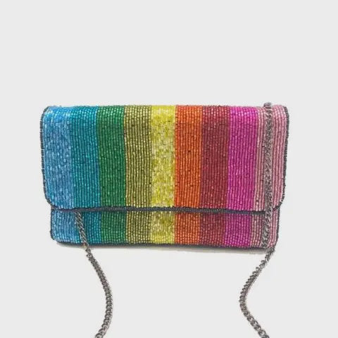 Rainbow Stripe Mini Beaded Clutch