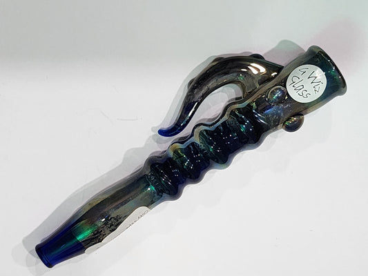 G Wiz blue fumed chillum w dots n maria n horn sm