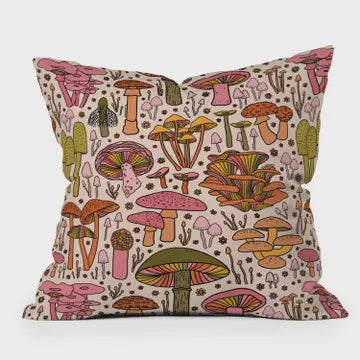 Doodle By Meg Vintage Mushroom Print Throw Pillow | 20"x20"