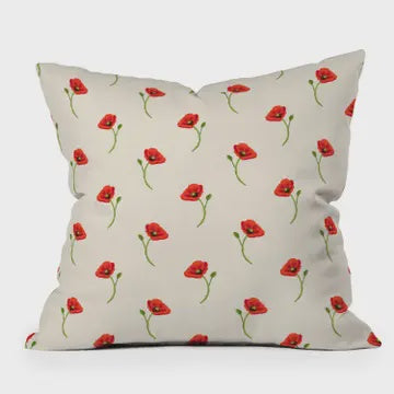 Becky Bailey Poppy Pattern In Red Throw Pillow | 16" x 16"