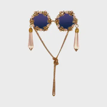 Round Gold & Crystal Funglasses with Chain and Tassels