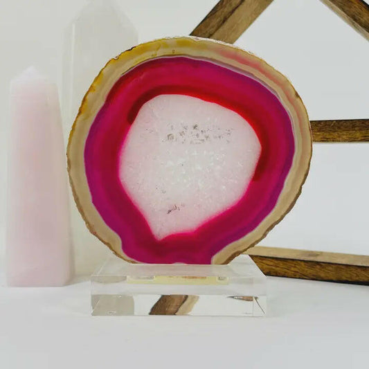 Pink Agate Slice on Stand