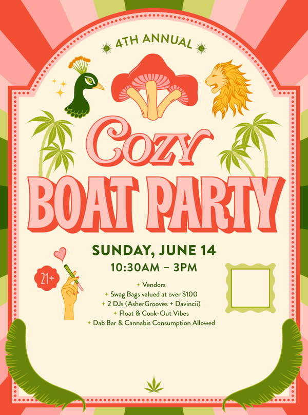 JUNE 14, 2026 | 💚🌸 COZY'S 4TH ANNUAL BOAT PARTY 🌸💚