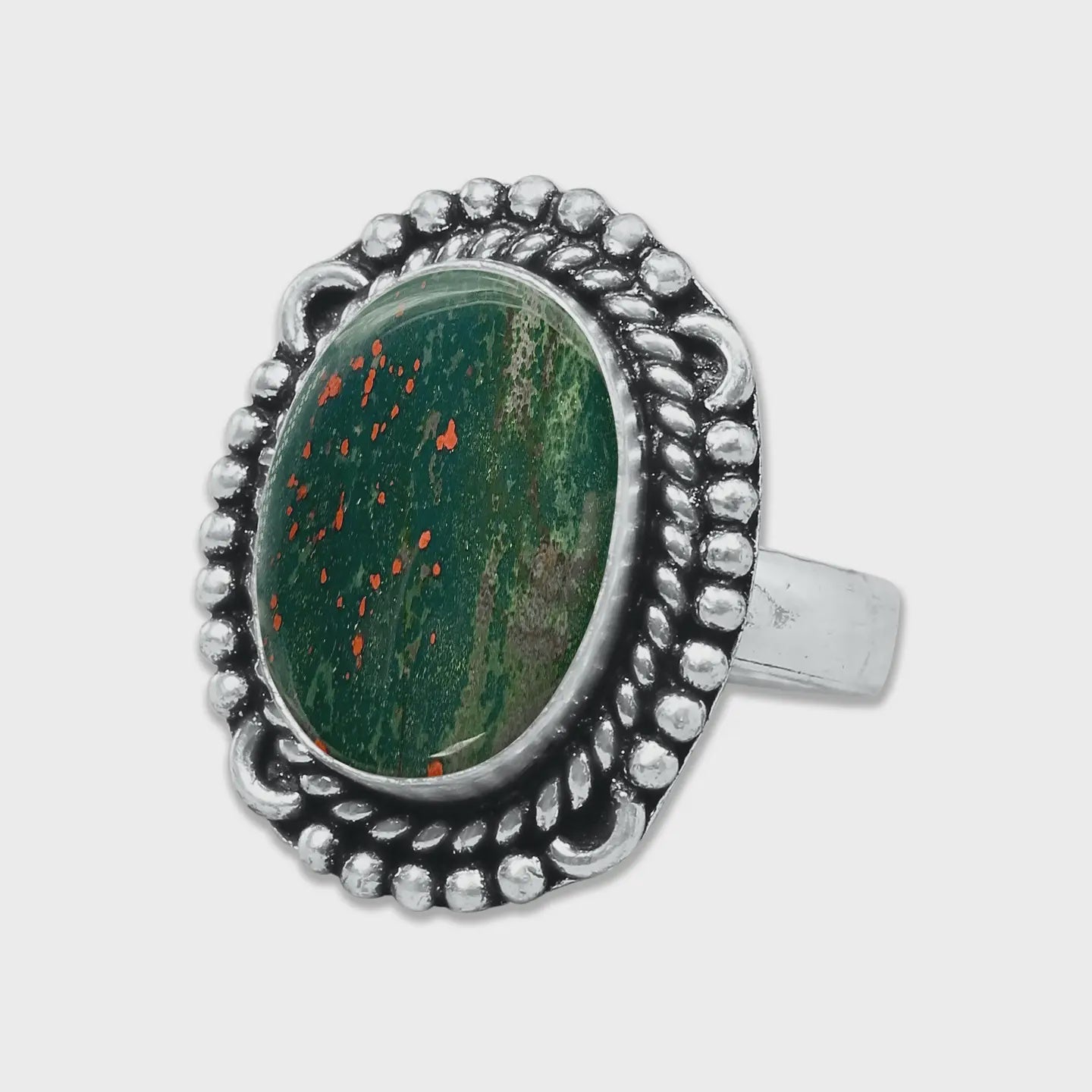 Green Bloodstone Silver Plated Ring