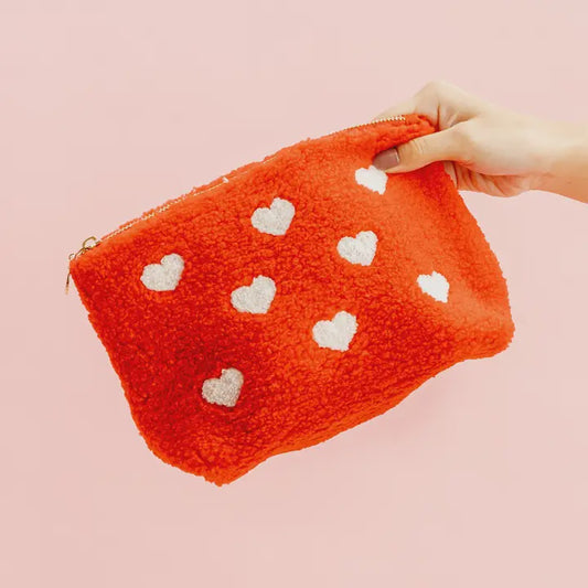 Red Teddy  Pouch - Hearts