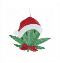 3.5" Cannabis Leaf Santa Hat Ornament