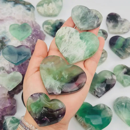Rainbow Feathered Fluorite Crystal Heart