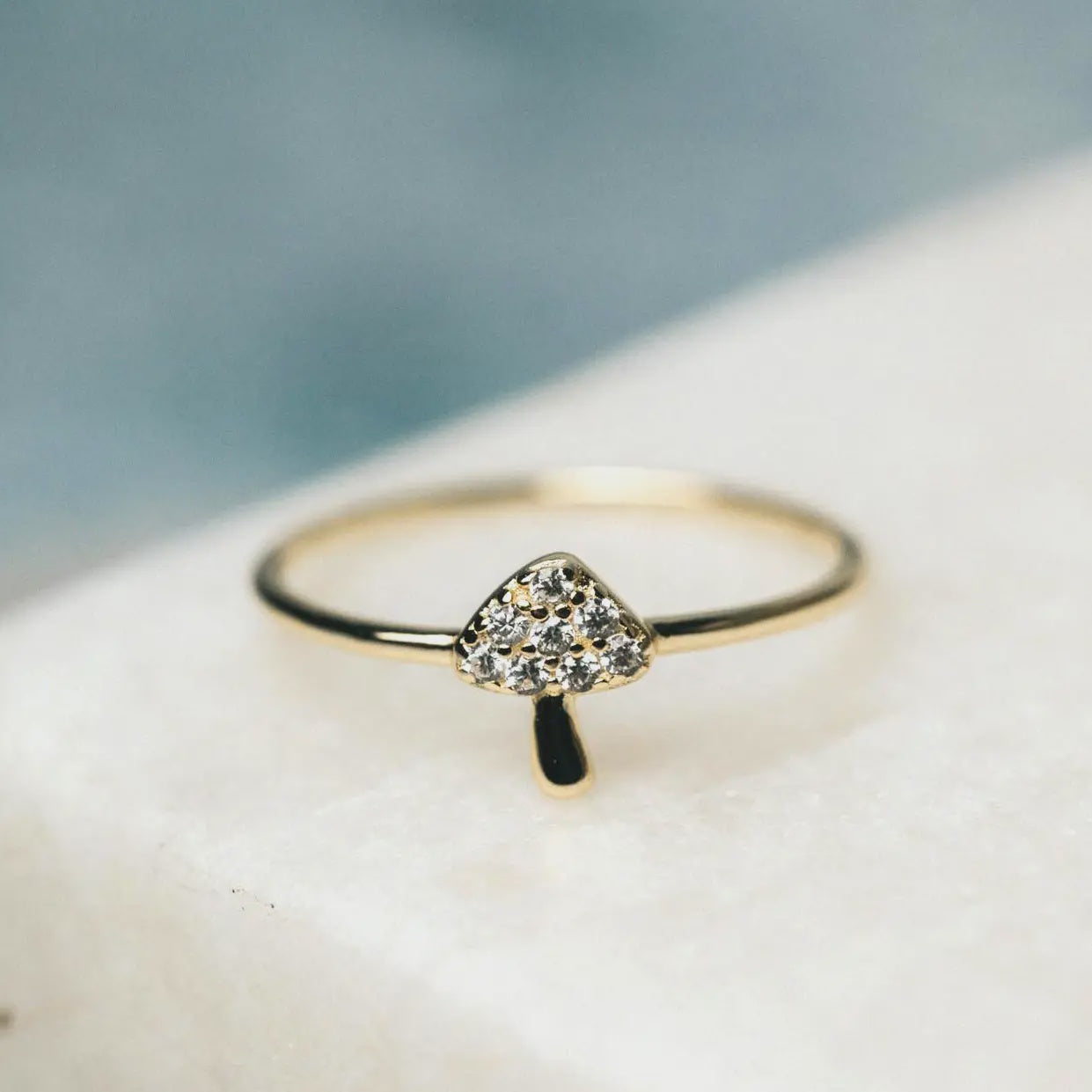 Tiny Sparkle Mushroom Gold Ring