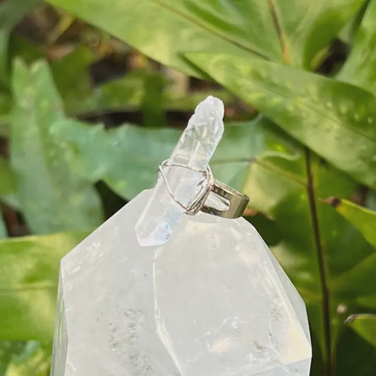 Crystal Quartz Rough Gemstone Ring Silver