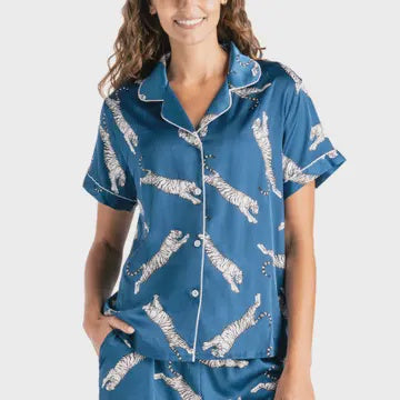 Hello Mello Beauty Sleep Satin Pajama Top / Sleep Easy Tiger